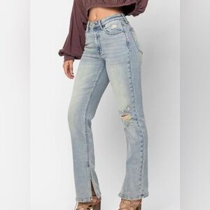 Judy Blue Jeans Womens 31 13 Adrian High Rise Straight Leg Split Hem Distress